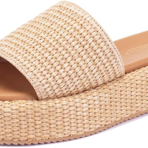 Platform Sandals Women – Raffia Espadrilles Slip On Slides - Picture 5 of 6